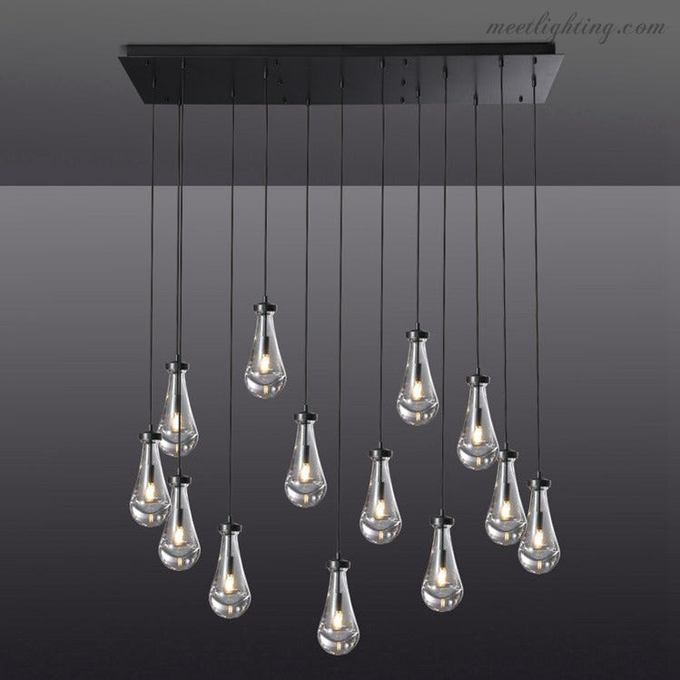 Linear Glass Teardrop Fixture Brass Nickel Black Finish LED Dining Room Bedroom Living Room Restaurant Hotel Ceiling Statement Light