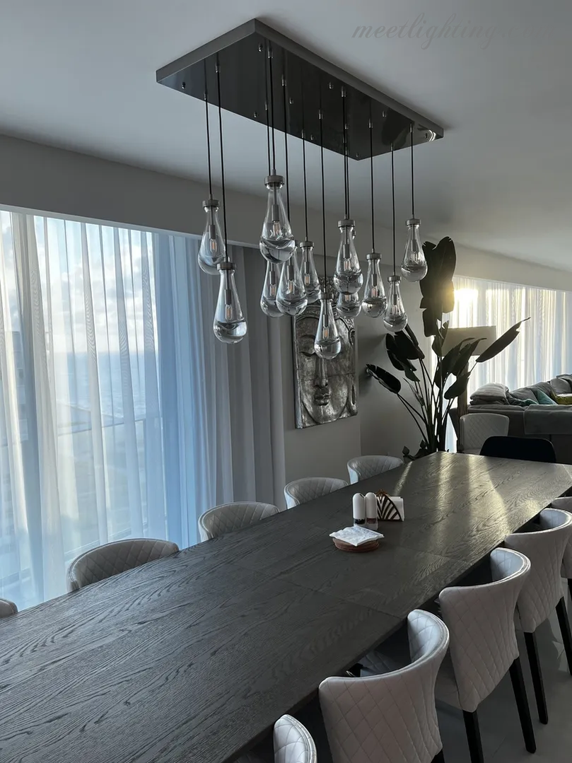 Linear Glass Teardrop Fixture Brass Nickel Black Finish LED Dining Room Bedroom Living Room Restaurant Hotel Ceiling Statement Light