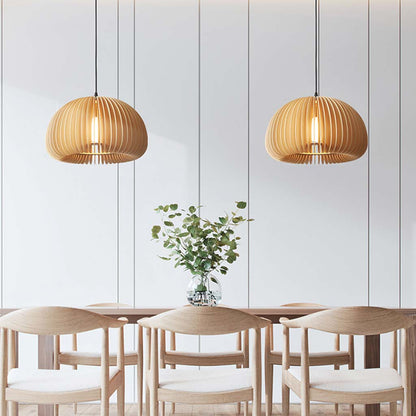Wooden Ceiling Lamp Natural Finish 14 Inch Hanging Light for Dining Tables Kitchen Islands Living Areas Adjustable Color Temperature E26 Bas