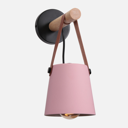 Industrial Sconce with Adjustable Cone Shade & Leather Strap for Bedroom Hallway Reading Task Lighting Wood Iron E27 Socket