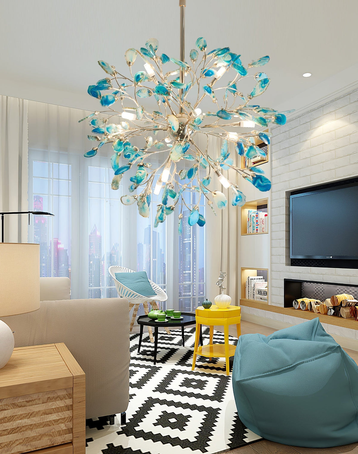 Agate Branch Chandelier 23-Inch Gold Finish Multi-Arm Adjustable G4 Fixture for Dining Room Living Room Statement Lighting Multicolor Natura
