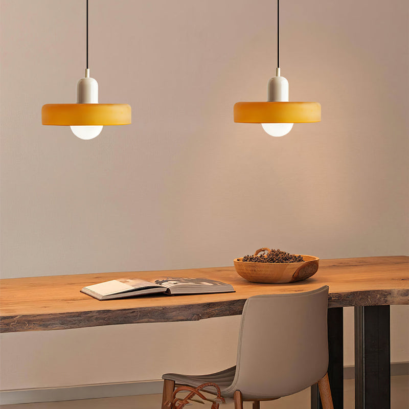 Glass Disc Pendant Light with Adjustable Cord – Modern Ceiling Fixture for Dining Room, Kitchen Island & Living Room