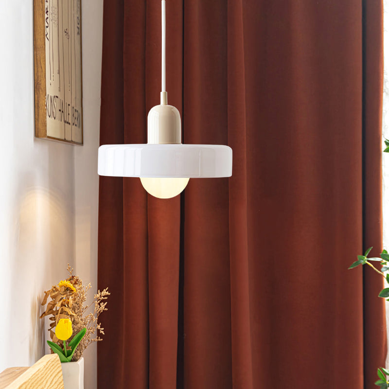 Glass Disc Pendant Light with Adjustable Cord – Modern Ceiling Fixture for Dining Room, Kitchen Island & Living Room
