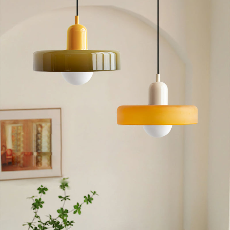 Glass Disc Pendant Light with Adjustable Cord – Modern Ceiling Fixture for Dining Room, Kitchen Island & Living Room