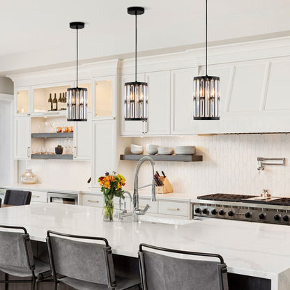 Black Metal Geometric Crystal Pendant Light E12 Candelabra Socket Modern Dining Room Chandelier Adjustable Cord Kitchen Island Bedroom