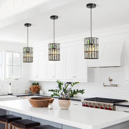 Black Metal Geometric Crystal Pendant Light E12 Candelabra Socket Modern Dining Room Chandelier Adjustable Cord Kitchen Island Bedroom