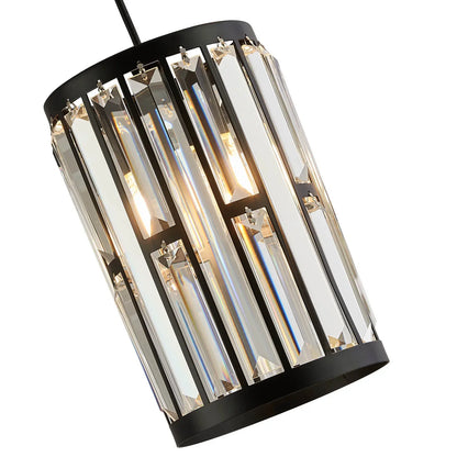 Black Metal Geometric Crystal Pendant Light E12 Candelabra Socket Modern Dining Room Chandelier Adjustable Cord Kitchen Island Bedroom
