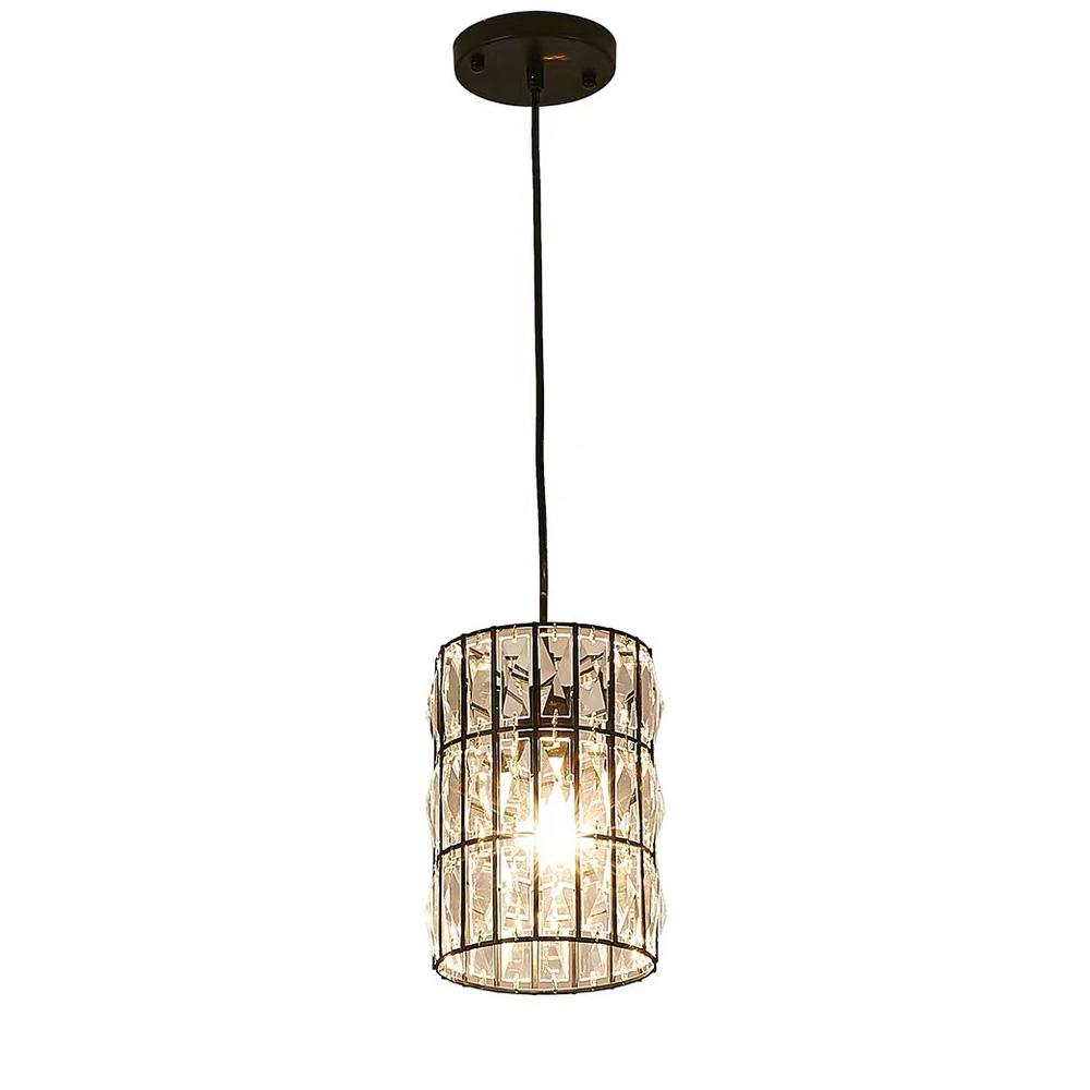 Black Metal Geometric Crystal Pendant Light E12 Candelabra Socket Modern Dining Room Chandelier Adjustable Cord Kitchen Island Bedroom