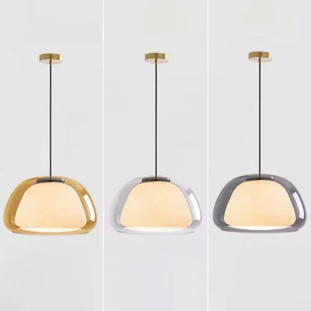 Textured Glass Pendant Light Fixture for Dining Room & Kitchen | E27 Socket | Rippled Dome Shade | Two Size Options | Warm Ambient Glow for