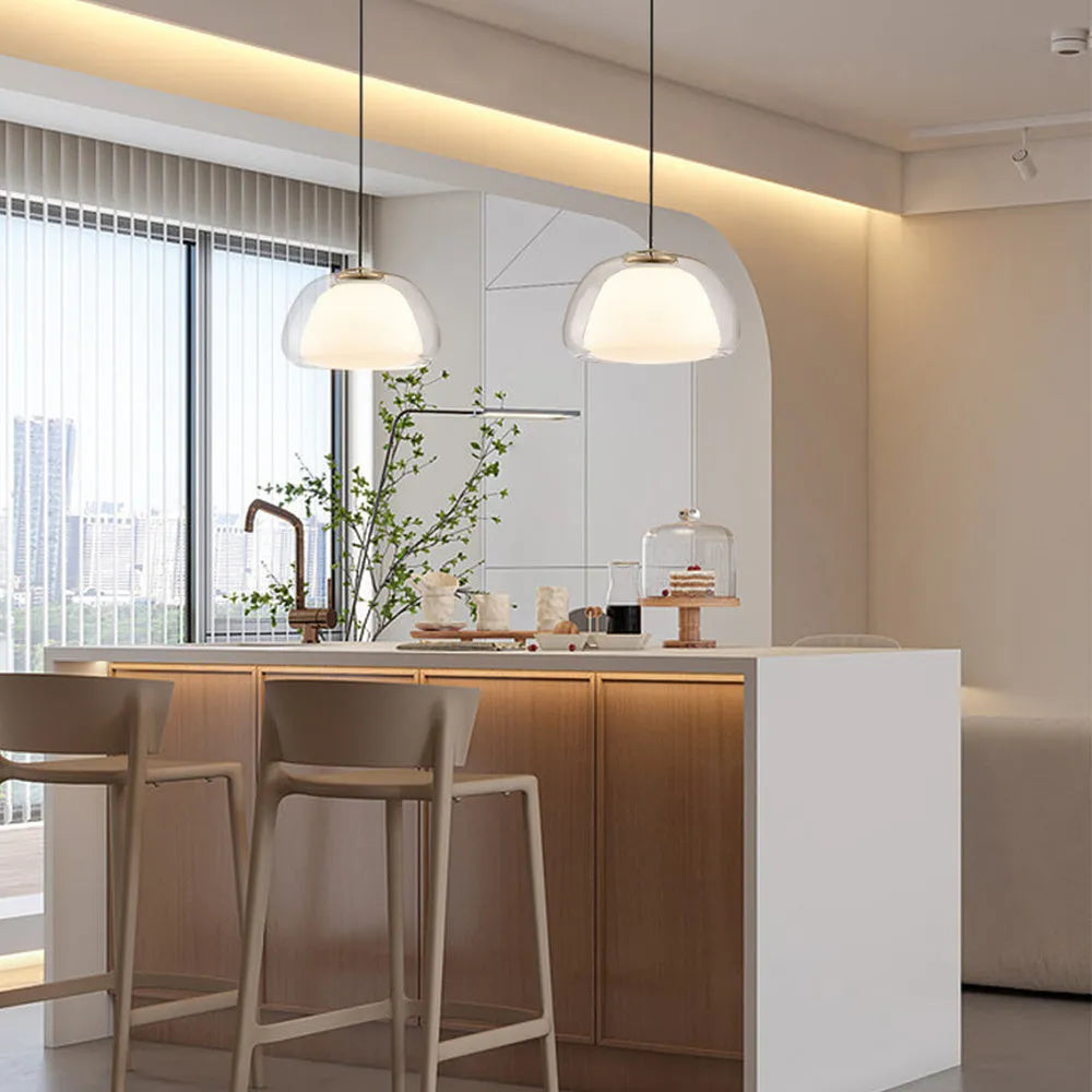 Textured Glass Pendant Light Fixture for Dining Room & Kitchen | E27 Socket | Rippled Dome Shade | Two Size Options | Warm Ambient Glow for