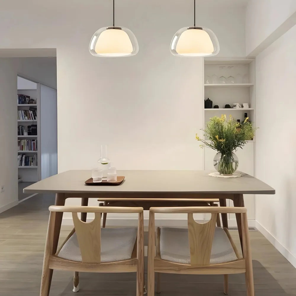 Textured Glass Pendant Light Fixture for Dining Room & Kitchen | E27 Socket | Rippled Dome Shade | Two Size Options | Warm Ambient Glow for