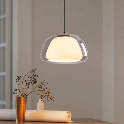 Textured Glass Pendant Light Fixture for Dining Room & Kitchen | E27 Socket | Rippled Dome Shade | Two Size Options | Warm Ambient Glow for
