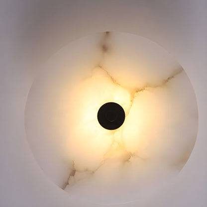 Round Alabaster Sconce LED Warm Glow Indoor Natural Stone Circle Fixture Iron Frame Bedroom Hallway Living Room Ambient Lighting 12.6 Inch