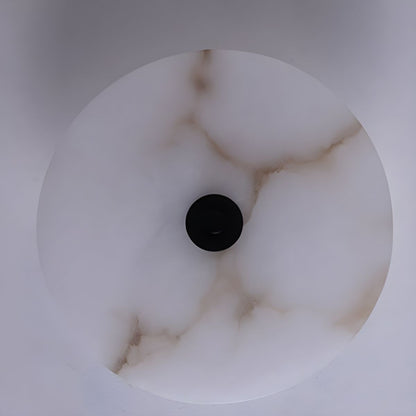 Round Alabaster Sconce LED Warm Glow Indoor Natural Stone Circle Fixture Iron Frame Bedroom Hallway Living Room Ambient Lighting 12.6 Inch