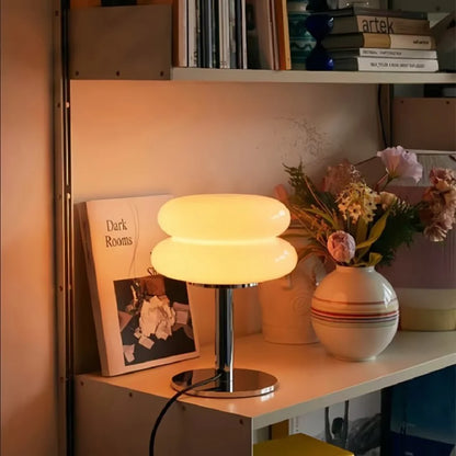 Frosted Glass Accent Lamp 10 Inch Sphere Bedside Light with Metal Base for Nightstand Reading Office Desktop Illumination