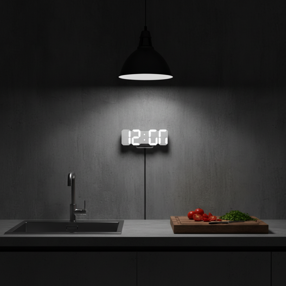 Modern 3D LED Clock with Automatic Dimming – Versatile Wall and Desk Design