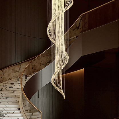 Hanging Light Fixture Cascading Crystal Strands Chrome 47 Inches Tall for Two-Story Foyer Stairwell Hallway Living Room High Ceiling Vertica
