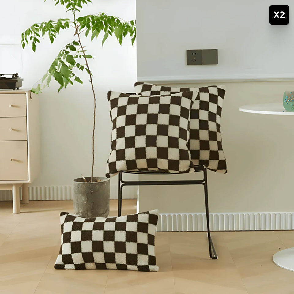Modern Cushion Cover with Checkerboard Design  – Soft Fabric, 17.72 × 17.72 inch