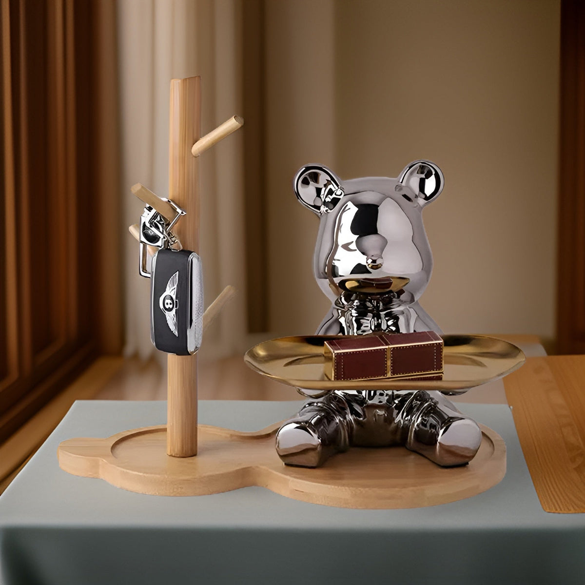 Modern Decorative Tray for Coffee Table - Ceramic Bear Figurine, Stylish Storage Solution for Home Décor