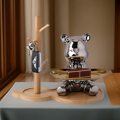 Modern Decorative Tray for Coffee Table - Ceramic Bear Figurine, Stylish Storage Solution for Home Décor
