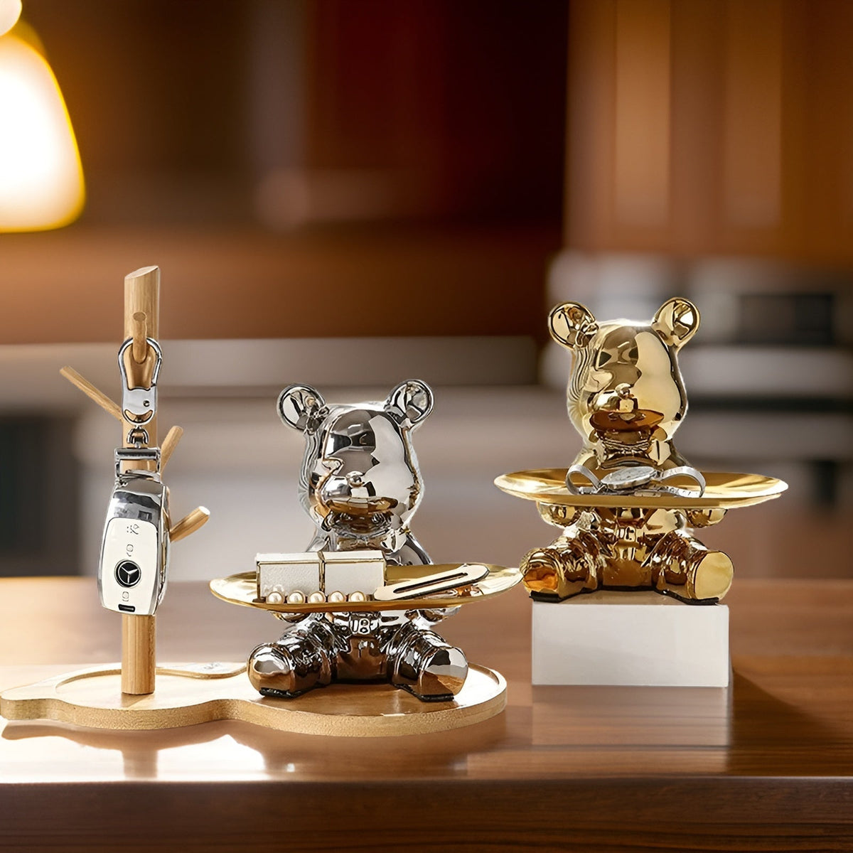 Modern Decorative Tray for Coffee Table - Ceramic Bear Figurine, Stylish Storage Solution for Home Décor
