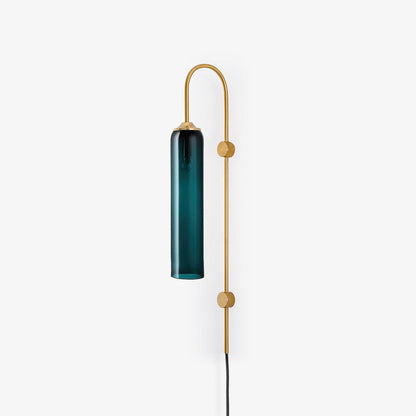 Cylindrical Glass Wall Sconce with 59 in Plug-In Cord for Bedrooms and Living Rooms | Modern Vertical Fixture Gold Metal Frame E27 Socket In