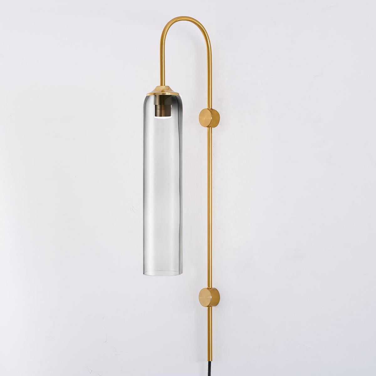Cylindrical Glass Wall Sconce with 59 in Plug-In Cord for Bedrooms and Living Rooms | Modern Vertical Fixture Gold Metal Frame E27 Socket In