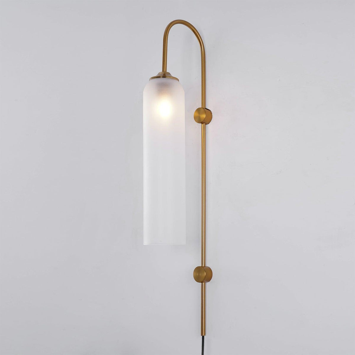 Cylindrical Glass Wall Sconce with 59 in Plug-In Cord for Bedrooms and Living Rooms | Modern Vertical Fixture Gold Metal Frame E27 Socket In