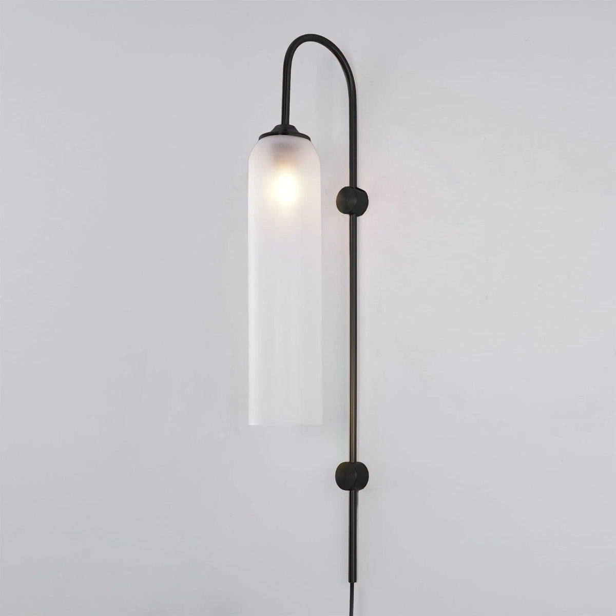 Cylindrical Glass Wall Sconce with 59 in Plug-In Cord for Bedrooms and Living Rooms | Modern Vertical Fixture Gold Metal Frame E27 Socket In