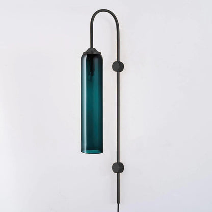 Cylindrical Glass Wall Sconce with 59 in Plug-In Cord for Bedrooms and Living Rooms | Modern Vertical Fixture Gold Metal Frame E27 Socket In