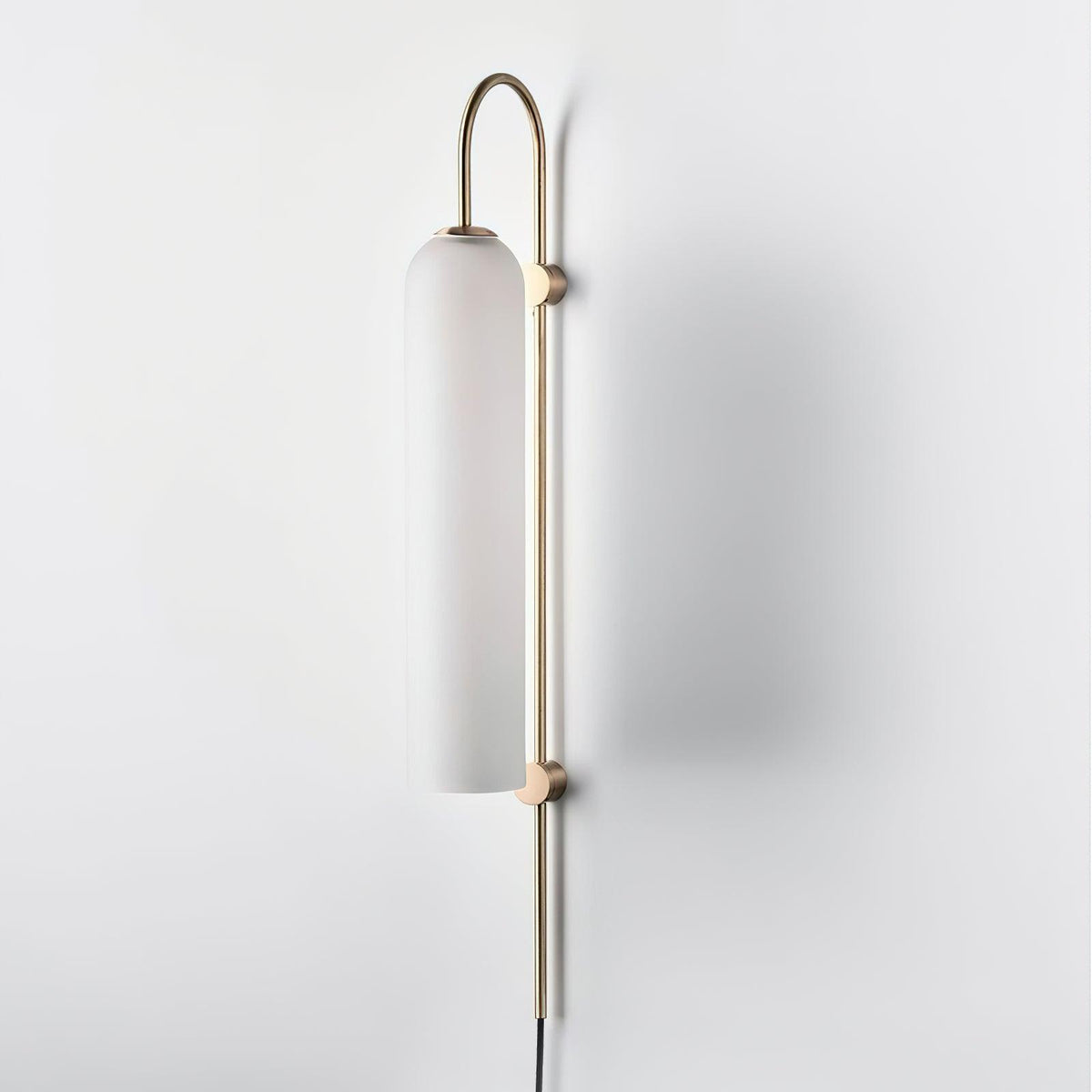 Cylindrical Glass Wall Sconce with 59 in Plug-In Cord for Bedrooms and Living Rooms | Modern Vertical Fixture Gold Metal Frame E27 Socket In