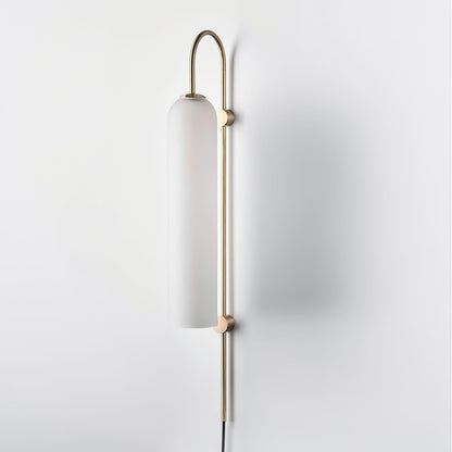 Cylindrical Glass Wall Sconce with 59 in Plug-In Cord for Bedrooms and Living Rooms | Modern Vertical Fixture Gold Metal Frame E27 Socket In