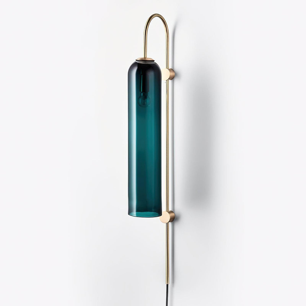 Cylindrical Glass Wall Sconce with 59 in Plug-In Cord for Bedrooms and Living Rooms | Modern Vertical Fixture Gold Metal Frame E27 Socket In