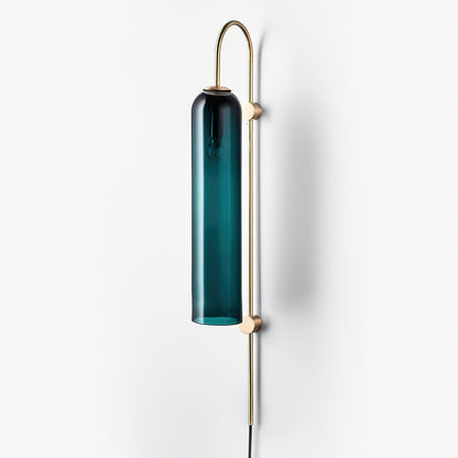Cylindrical Glass Wall Sconce with 59 in Plug-In Cord for Bedrooms and Living Rooms | Modern Vertical Fixture Gold Metal Frame E27 Socket In