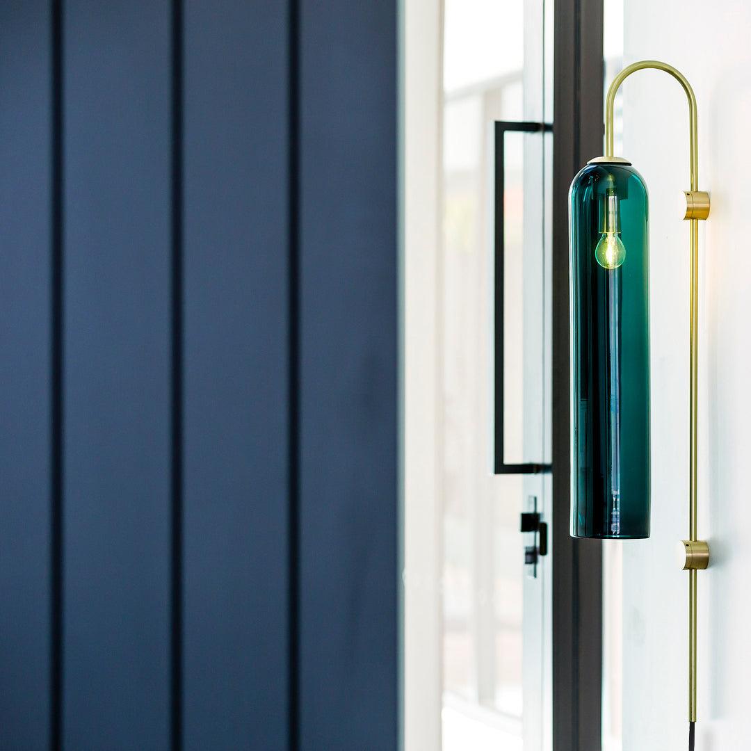 Cylindrical Glass Wall Sconce with 59 in Plug-In Cord for Bedrooms and Living Rooms | Modern Vertical Fixture Gold Metal Frame E27 Socket In