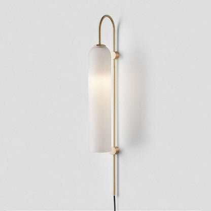 Cylindrical Glass Wall Sconce with 59 in Plug-In Cord for Bedrooms and Living Rooms | Modern Vertical Fixture Gold Metal Frame E27 Socket In