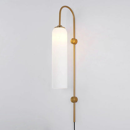Cylindrical Glass Wall Sconce with 59 in Plug-In Cord for Bedrooms and Living Rooms | Modern Vertical Fixture Gold Metal Frame E27 Socket In