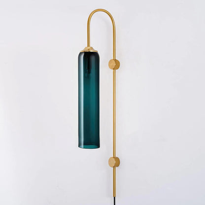 Cylindrical Glass Wall Sconce with 59 in Plug-In Cord for Bedrooms and Living Rooms | Modern Vertical Fixture Gold Metal Frame E27 Socket In