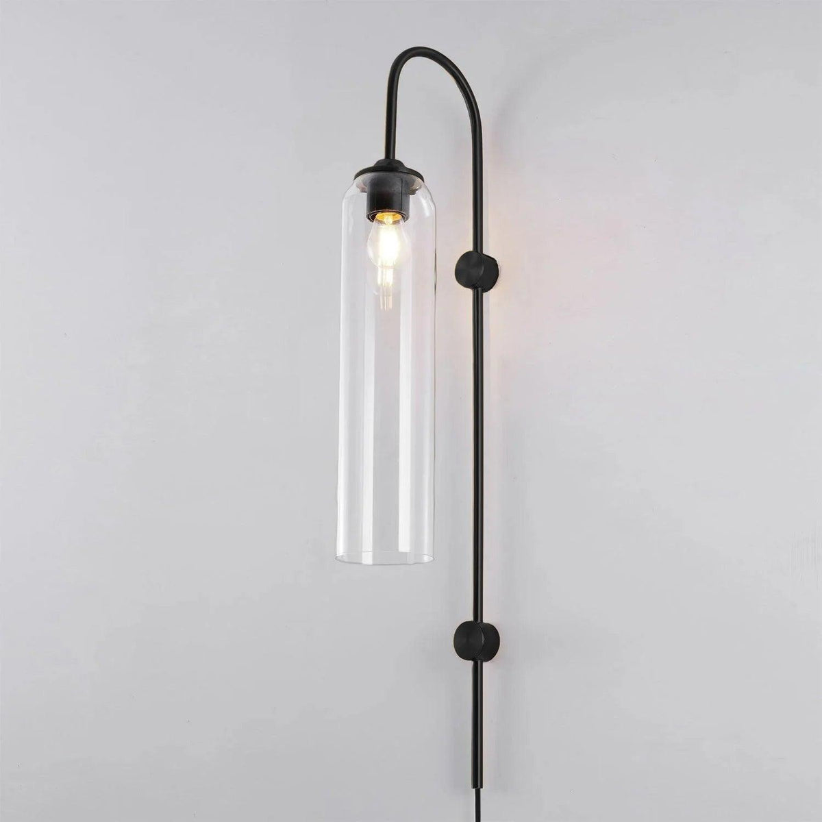Cylindrical Glass Wall Sconce with 59 in Plug-In Cord for Bedrooms and Living Rooms | Modern Vertical Fixture Gold Metal Frame E27 Socket In