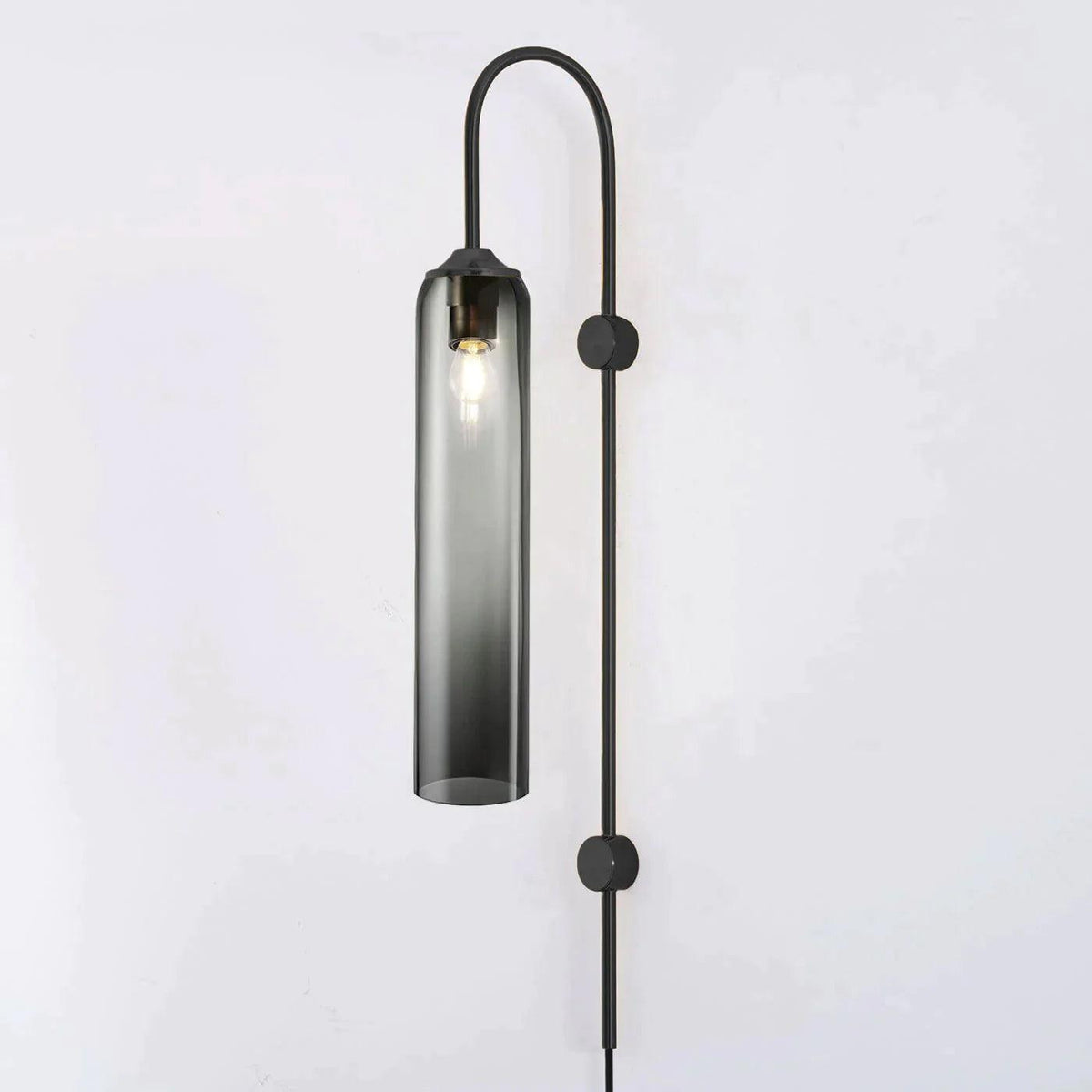 Cylindrical Glass Wall Sconce with 59 in Plug-In Cord for Bedrooms and Living Rooms | Modern Vertical Fixture Gold Metal Frame E27 Socket In