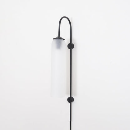 Cylindrical Glass Wall Sconce with 59 in Plug-In Cord for Bedrooms and Living Rooms | Modern Vertical Fixture Gold Metal Frame E27 Socket In