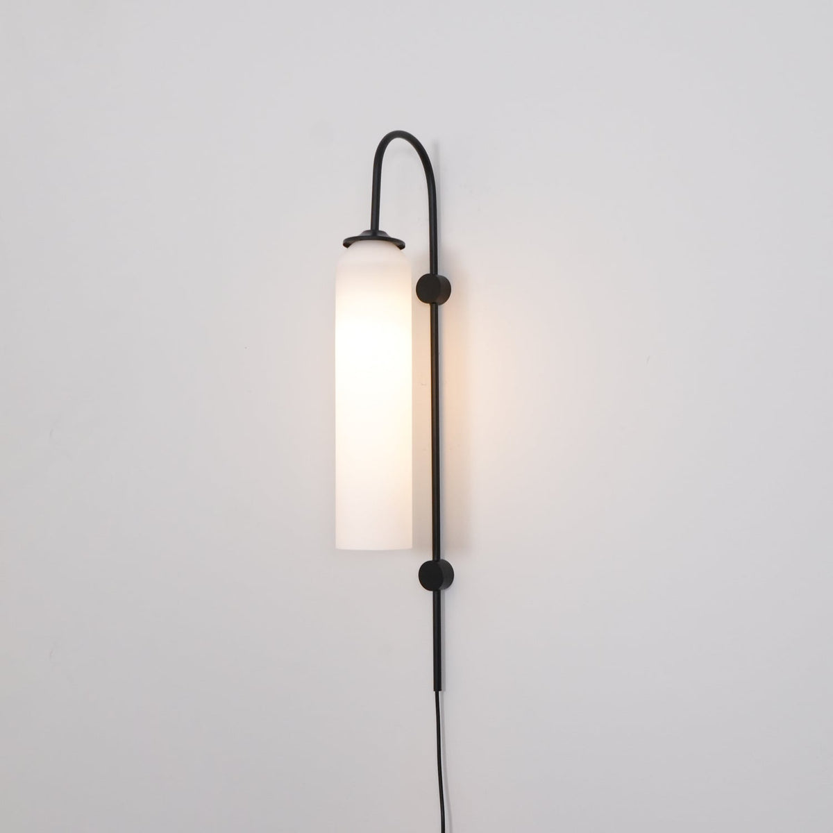 Cylindrical Glass Wall Sconce with 59 in Plug-In Cord for Bedrooms and Living Rooms | Modern Vertical Fixture Gold Metal Frame E27 Socket In