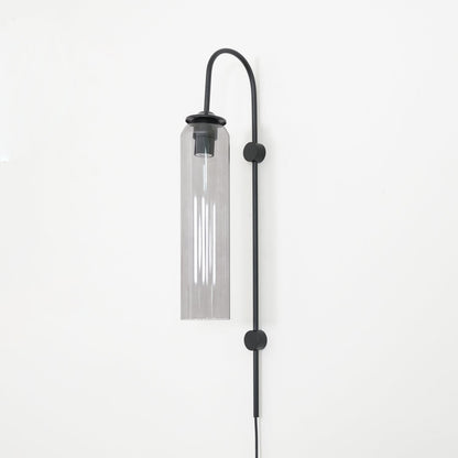 Cylindrical Glass Wall Sconce with 59 in Plug-In Cord for Bedrooms and Living Rooms | Modern Vertical Fixture Gold Metal Frame E27 Socket In