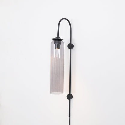 Cylindrical Glass Wall Sconce with 59 in Plug-In Cord for Bedrooms and Living Rooms | Modern Vertical Fixture Gold Metal Frame E27 Socket In