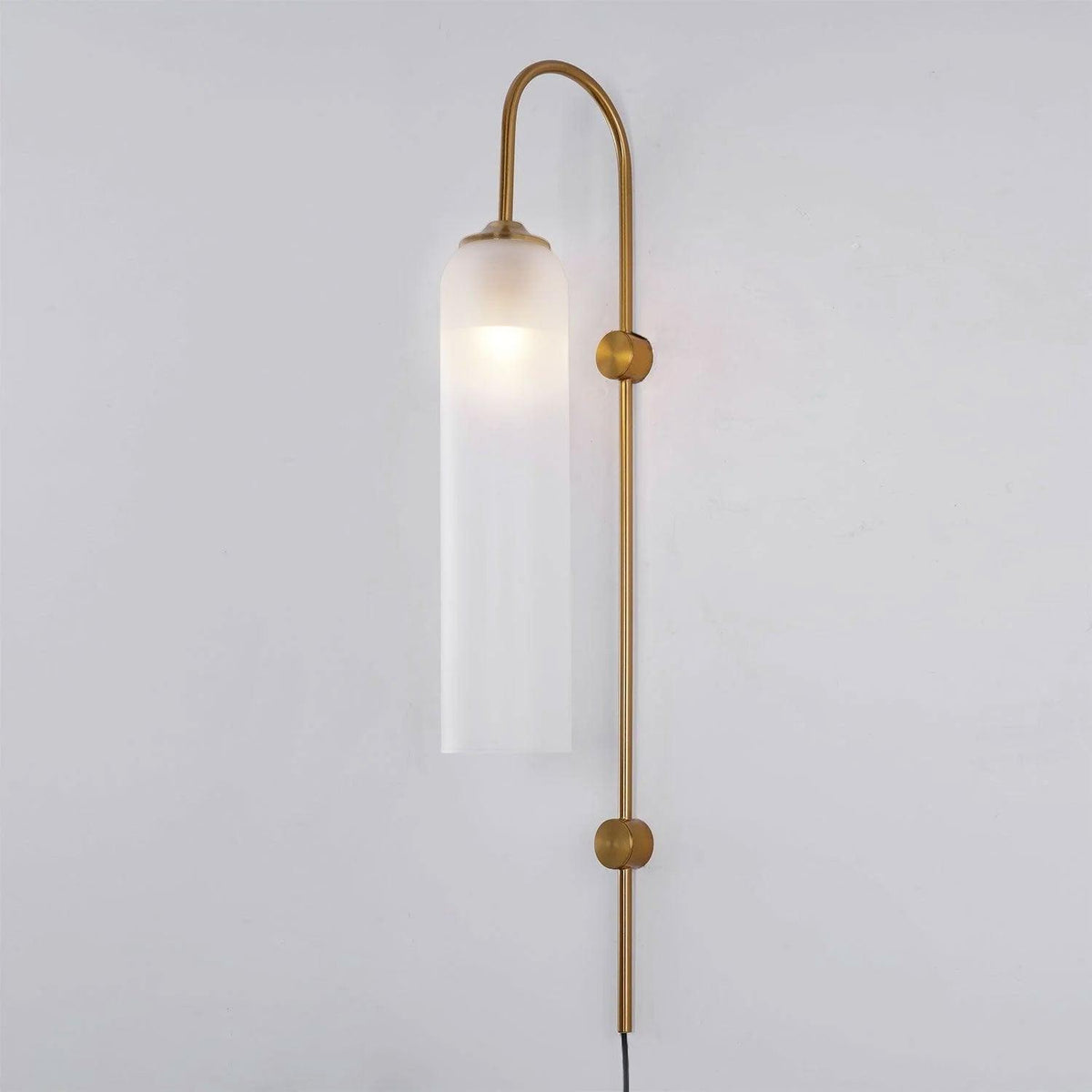 Cylindrical Glass Wall Sconce with 59 in Plug-In Cord for Bedrooms and Living Rooms | Modern Vertical Fixture Gold Metal Frame E27 Socket In