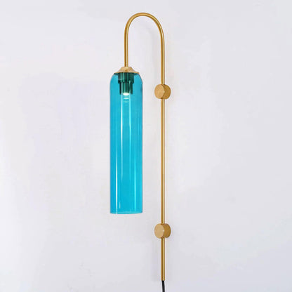 Cylindrical Glass Wall Sconce with 59 in Plug-In Cord for Bedrooms and Living Rooms | Modern Vertical Fixture Gold Metal Frame E27 Socket In