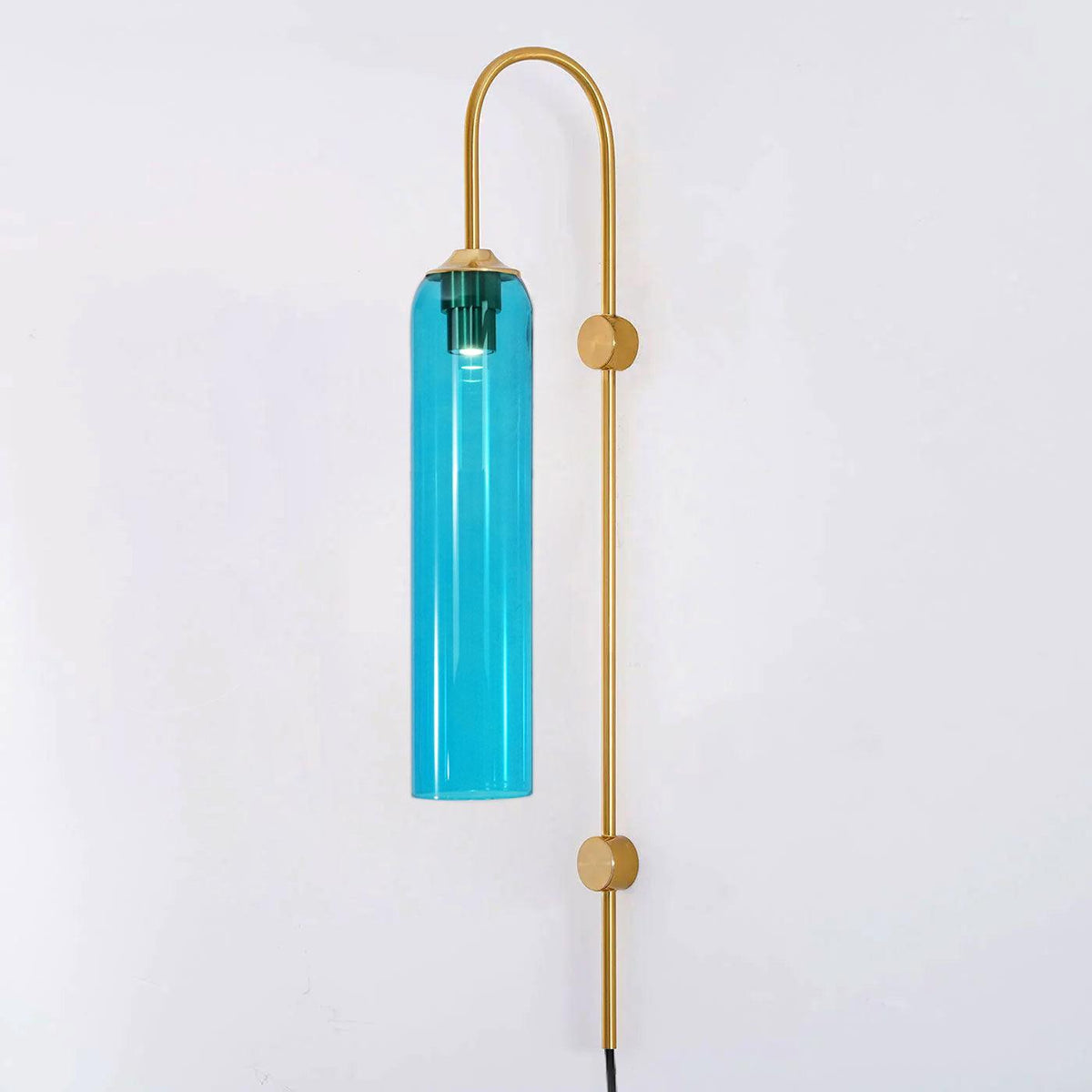 Cylindrical Glass Wall Sconce with 59 in Plug-In Cord for Bedrooms and Living Rooms | Modern Vertical Fixture Gold Metal Frame E27 Socket In