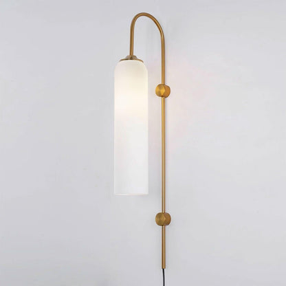 Cylindrical Glass Wall Sconce with 59 in Plug-In Cord for Bedrooms and Living Rooms | Modern Vertical Fixture Gold Metal Frame E27 Socket In