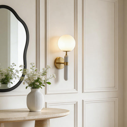 Modern Gold Wall Sconce with Marble Accent – Elegant Wall Lamp