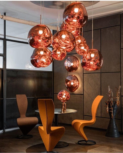 Reflective Globe Pendant Light Fixture with Adjustable Drop | Metal Hanging Ceiling Lamp for Kitchen Island Dining Room Living Space | Avail